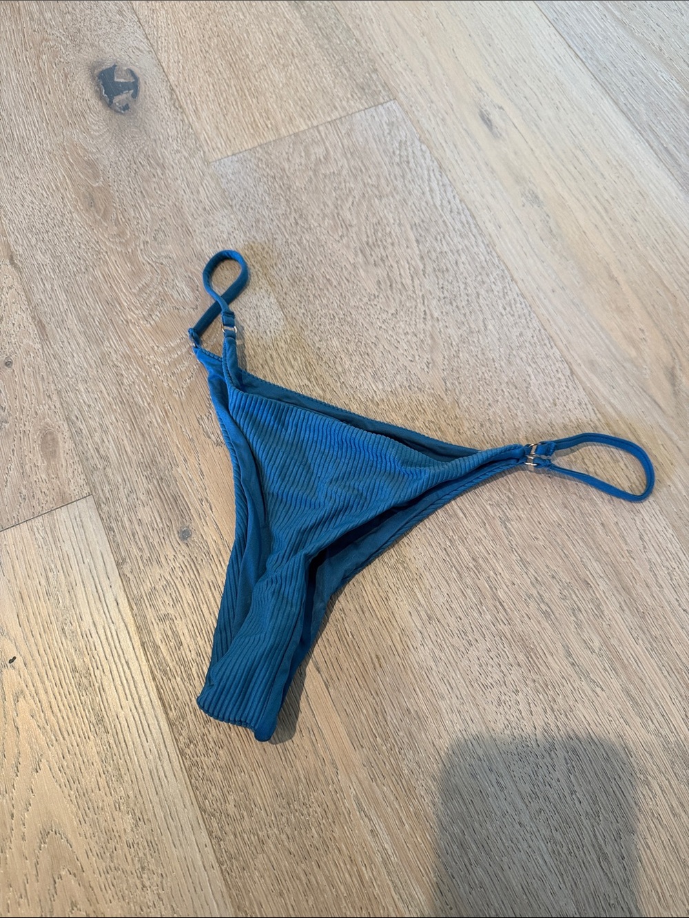 Frankie's Bikinis Teal Ribbed String Bikini Bottom